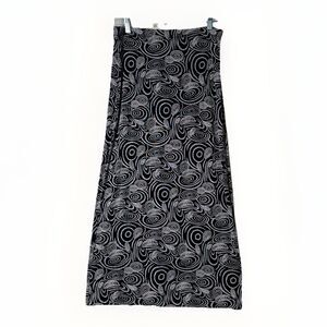 Vintage Mirasol Black White Abstract Swirl Maxi Skirt Size M Stretch USA Made